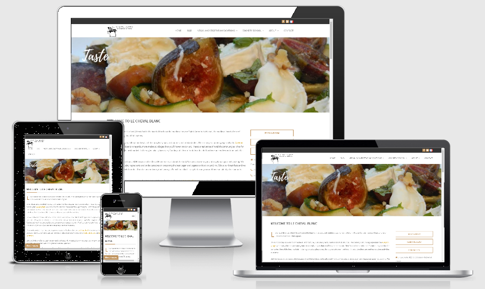 Mobile and Desktop views of the Le Cheval Blanc WordPress Website